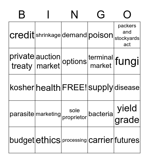 Animal Science Terms  Bingo Card