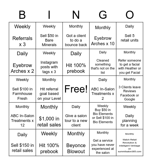 BELLA STYLIST BINGO Card