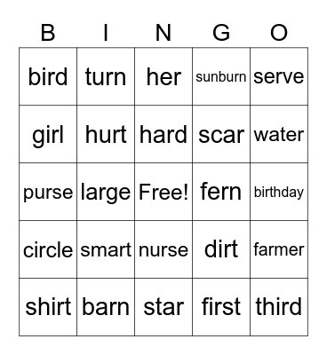 R Controlled Bingo Card