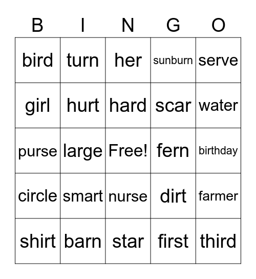 R Controlled Bingo Card