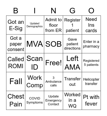 ER Bingo Card