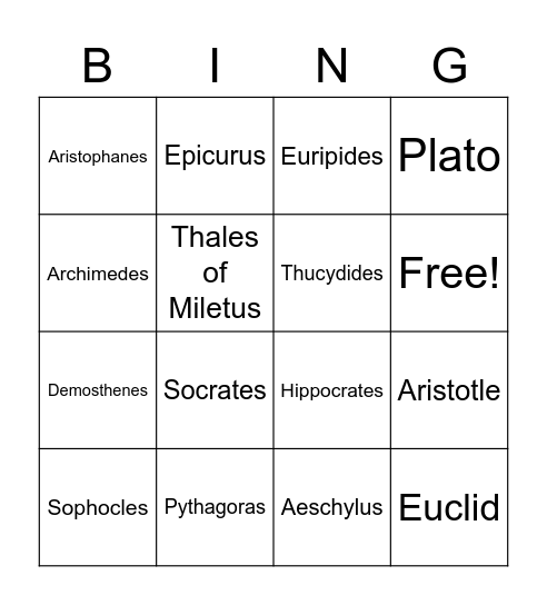 Famous Greeks Bingo Card