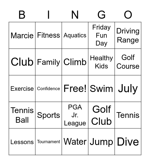 Junior Sports Kick-Off Bingo Card