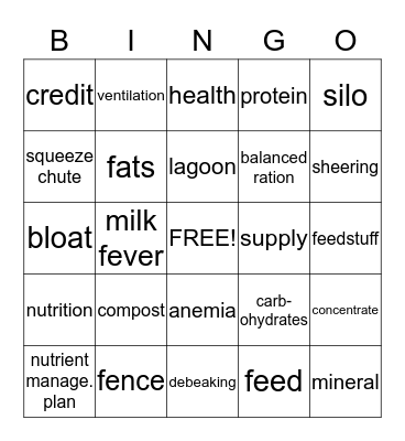 Animal Science Terms  Bingo Card