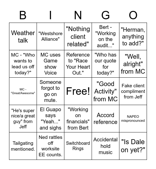 Staff Meeting BINGO! Bingo Card