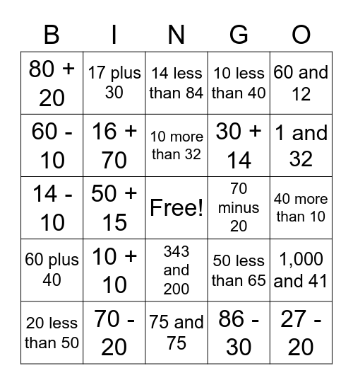 Math Bingo Card