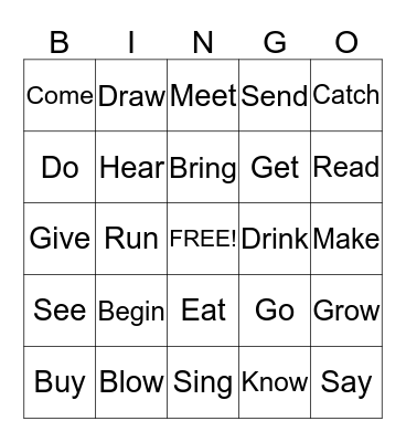 Irregular Verbs Bingo Card