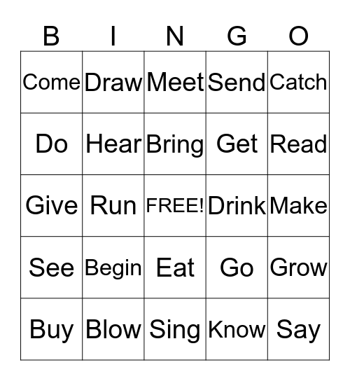 Irregular Verbs Bingo Card