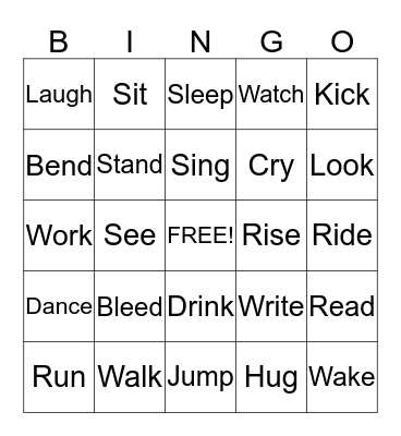 Past Tense Verbs Bingo Card