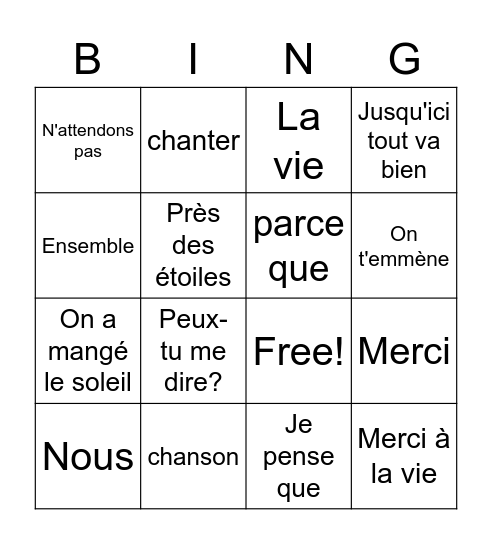 Manie Musicale Vocabulaire - 2021 Bingo Card