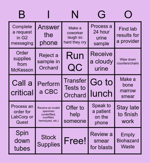 Medical Lab Professionals Week 2021 Bingo Card