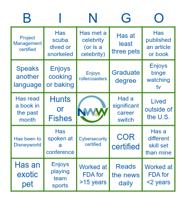 Colleague Connections Bingo Card