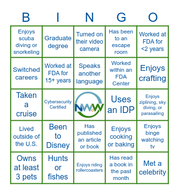 Colleague Connections Bingo Card