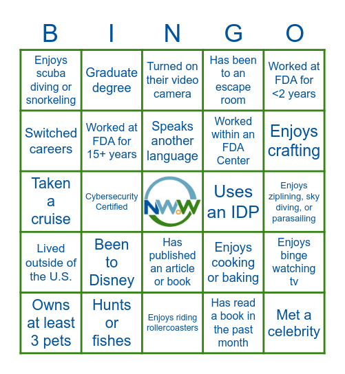 Colleague Connections Bingo Card