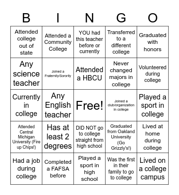 Robi Bingo! Bingo Card