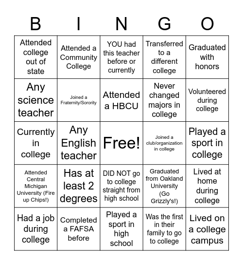 Robi Bingo! Bingo Card