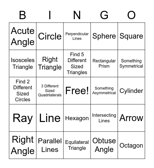 Geometery Bingo Card