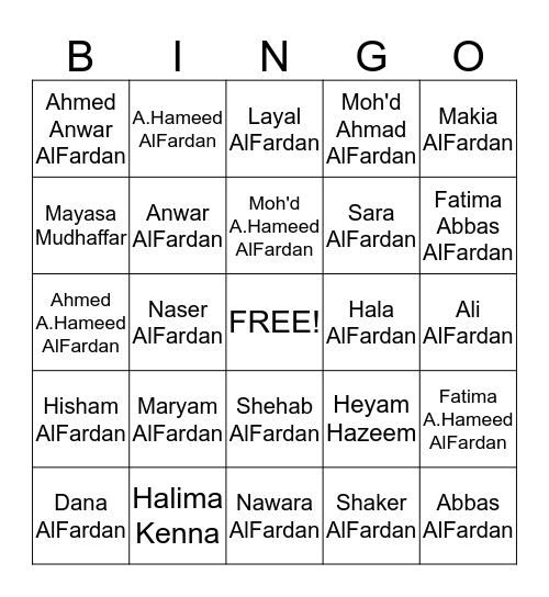 Al Fardan Gathering Bingo Card