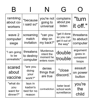 Kadon Dad Bingo Card