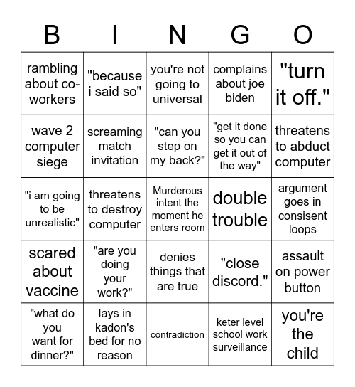 Kadon Dad Bingo Card