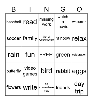 Spring Break Bingo Card