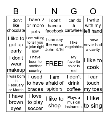 Valentine's Gathering Bingo Card