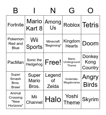 Video Game Music Bingo Card