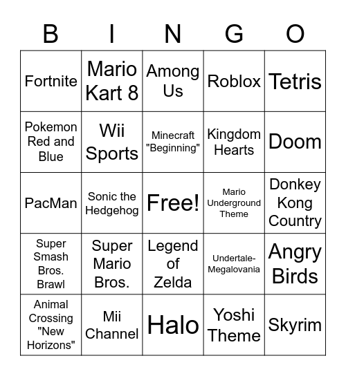 Video Game Music Bingo Card