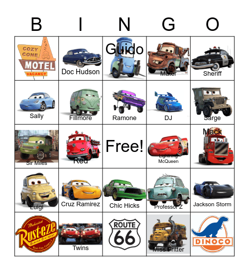 Pixar Cars Bingo Card