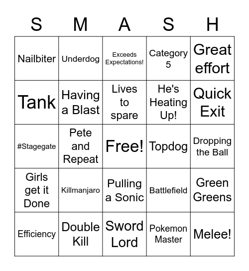 Smash Bingo S8B1 Bingo Card