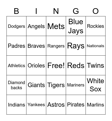 Baseball  Team Bingo Card