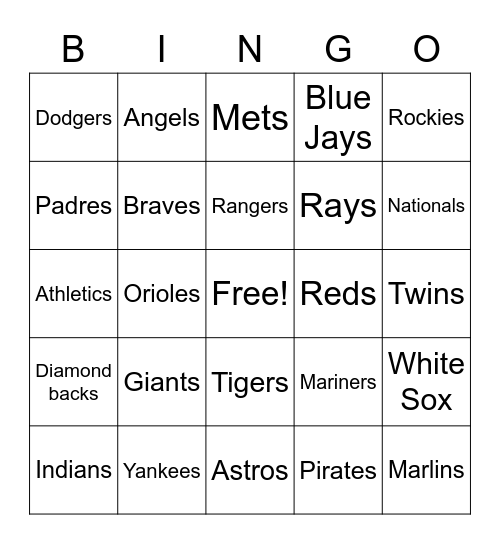 Baseball  Team Bingo Card