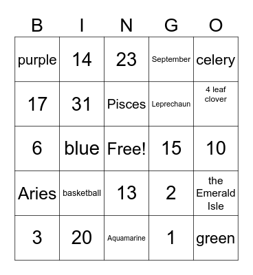 March Madness Bingo Card