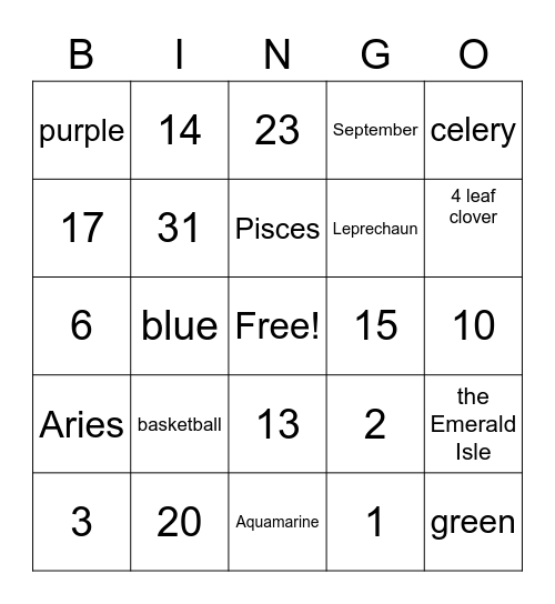 March Madness Bingo Card