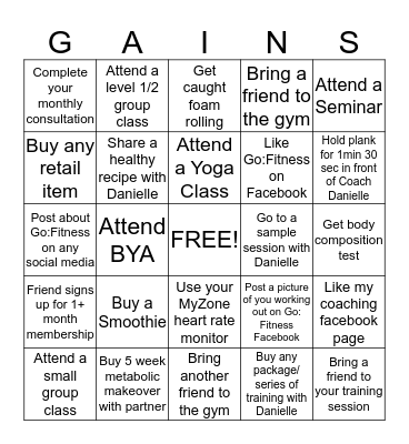 Bingo With Coach Danielle Bingo Card