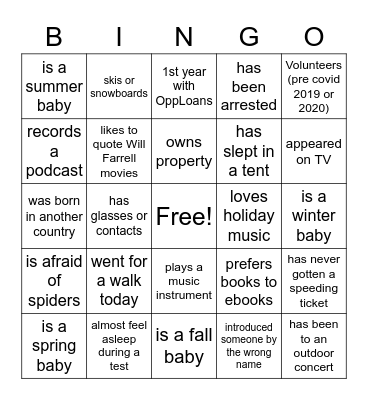 Untitled Bingo Card
