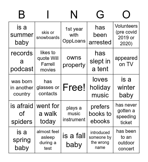 Untitled Bingo Card