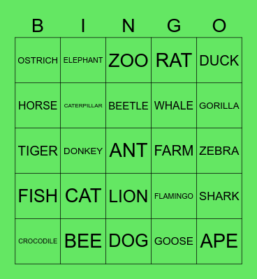 ANIMAL BINGO Card