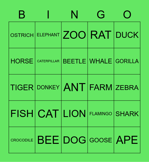 ANIMAL BINGO Card