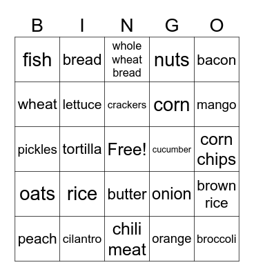 Food Groups Bingo Card