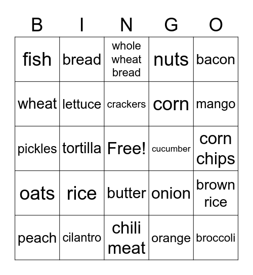 Food Groups Bingo Card