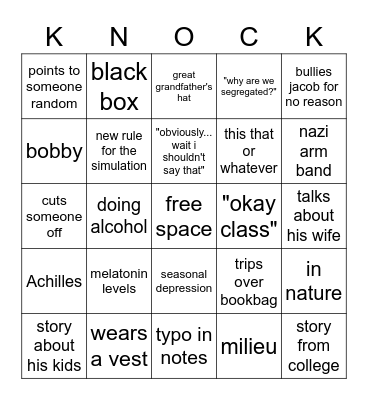 Mr. Knock Bingo Card