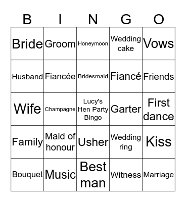 Lucy's Hen Party Bingo Card