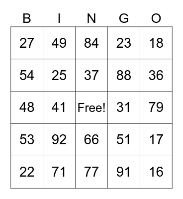 Long Division Bingo Card