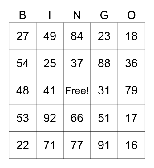Long Division Bingo Card