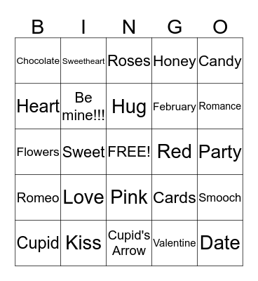 Be My Valentine! Bingo Card