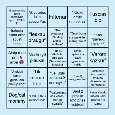 Tinder Bingo ciuvams Bingo Card
