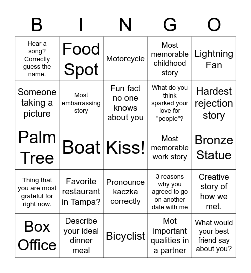 Bingo Date Bingo Card