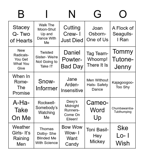 Total-Quiz.com presents Radio Bingo One Hit Wonders Bingo Card