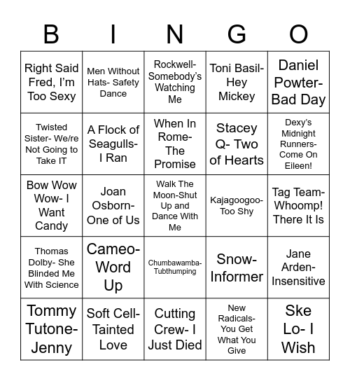 Total-Quiz.com presents Radio Bingo One Hit Wonders Bingo Card